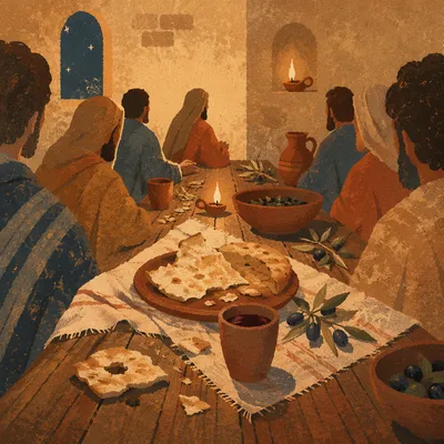 Last Supper Table in Candlelit Upper Room