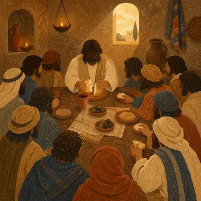 Last Supper Table with Bread and Wine