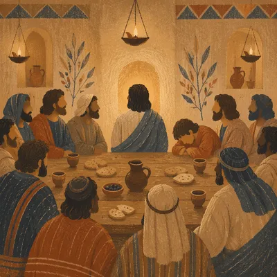 Candlelit Last Supper with Bread and Wine