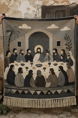 Woven Last Supper Tapestry with Bread and Wine