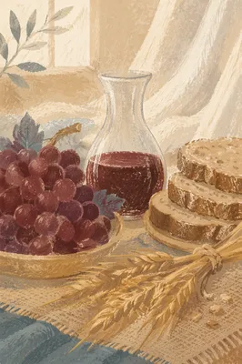 Last Supper Communion Table with Bread and Wine