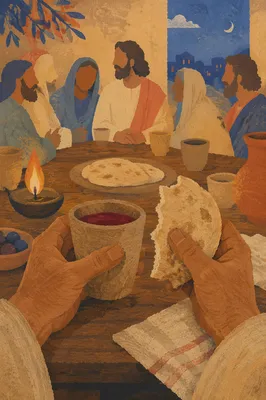 Last Supper Bread and Wine Close-Up