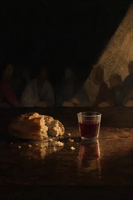 Last Supper Bread and Wine in Shadows
