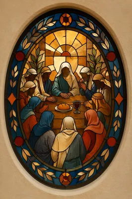 Stained Glass Last Supper Bread and Wine
