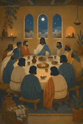 Last Supper Table With Bread and Wine