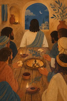 Last Supper Table in Lamplit Upper Room