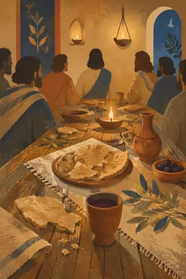 Last Supper Table in Candlelit Upper Room
