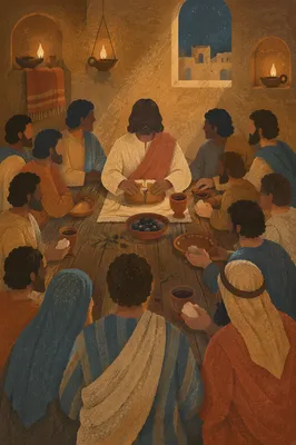 Last Supper Table with Bread and Wine