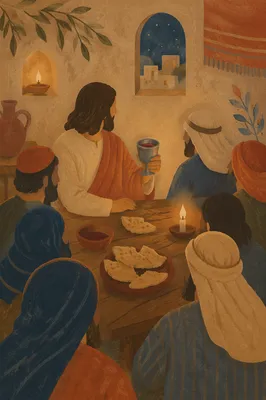 Last Supper Table with Bread and Wine