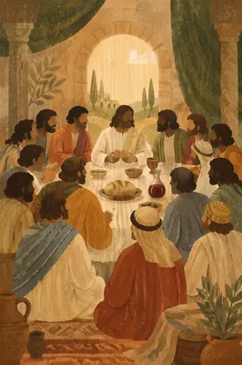 Last Supper Table with Bread and Wine