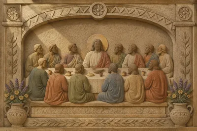 Ancient Last Supper Bas Relief