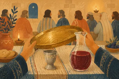 Last Supper Table with Bread and Wine