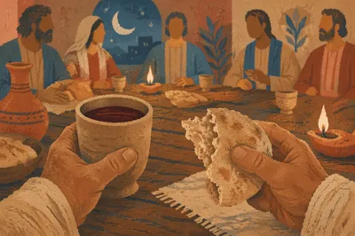 Last Supper Bread and Wine Close-Up