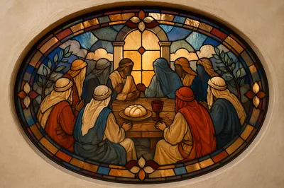 Stained Glass Last Supper Table Scene