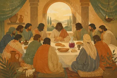 Reverent Last Supper Table with Bread and Wine