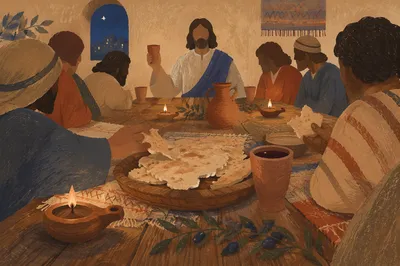 Last Supper Bread and Wine at Twilight