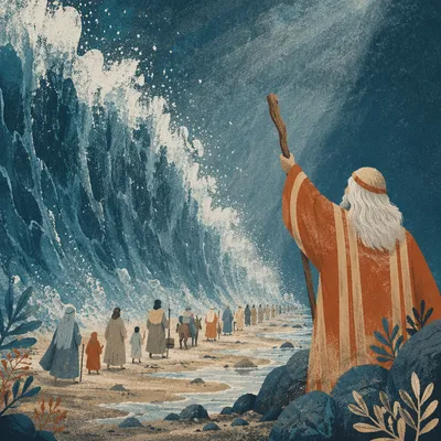 Moses Parting Red Sea for Israelites