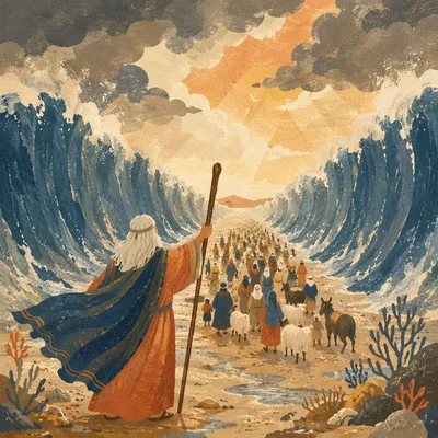 Moses Leads Israelites Through Parted Red Sea