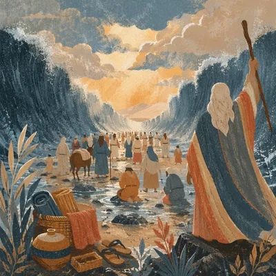 Moses Leads Israelites Through Divided Red Sea