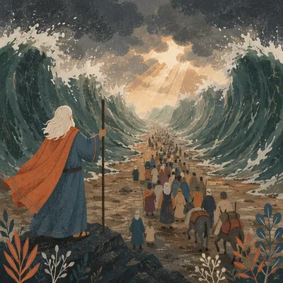 Moses Leading Israelites Through the Red Sea
