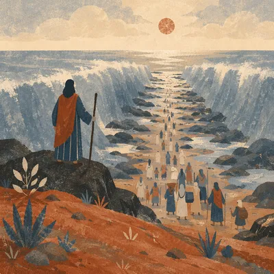 Moses Leads Israelites Through Parted Red Sea