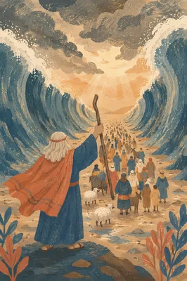 Moses Leading Israel Through Parted Sea