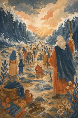 Moses Leading Israelites Through the Red Sea