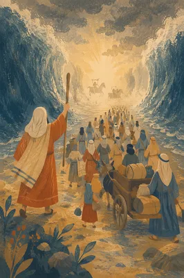 Moses Leading Israelites Through the Red Sea