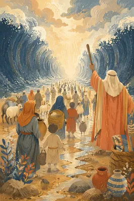 Moses Leading Israelites Through the Red Sea