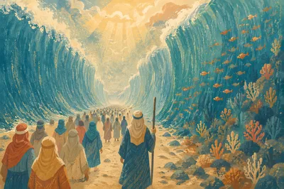 Moses Leads Israelites Through Parted Red Sea
