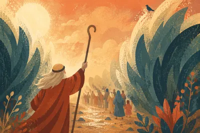 Moses Leading Israelites Through Parted Red Sea