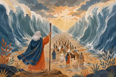 Moses Leads Israelites Through Parted Sea
