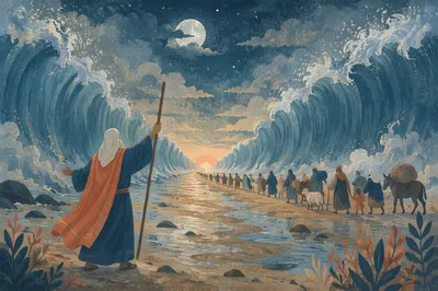 Moses Parting the Red Sea at Moonlight