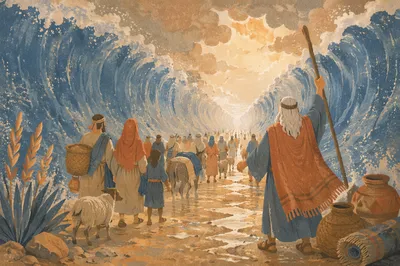 Moses Leads Israelites Through the Red Sea