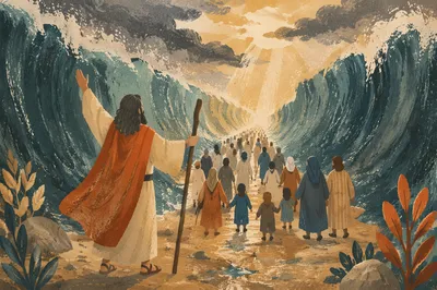 Moses Leading Israel Through Divided Sea