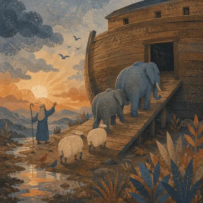 Noah’s Ark Animals Boarding at Dawn