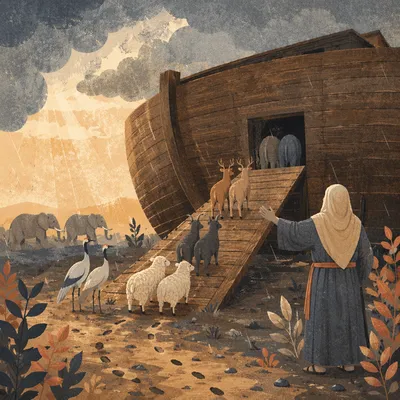 Noah Guides Animals Into the Ark