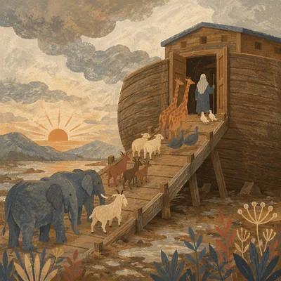 Noah's Ark Animals Boarding at Dawn