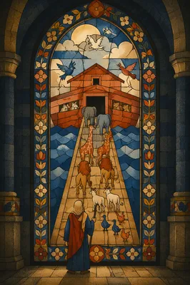 Noah’s Ark Animals Boarding Stained Glass