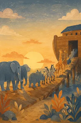 Noah's Ark Animals Boarding at Sunset