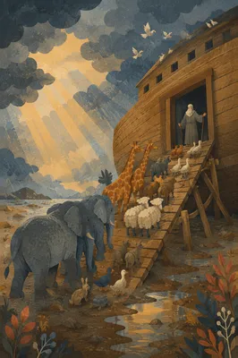 Noahs Ark Animals Boarding at Dawn