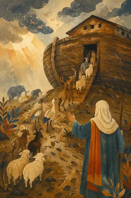 Noah Guides Animals Into the Ark