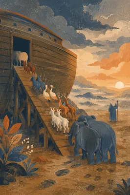 Noah’s Ark Animals Boarding at Dawn