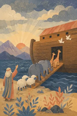 Noah's Ark Animals Boarding at Dawn