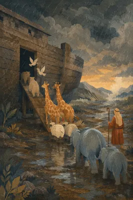 Animals Boarding Noah's Ark at Dawn