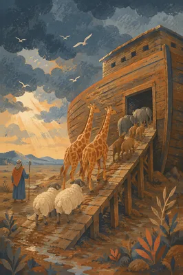 Noah’s Ark Animals Boarding Before the Storm