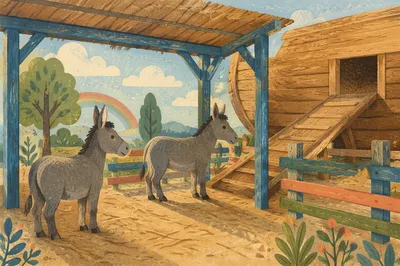 Noah Ark Donkeys Boarding Two by Two