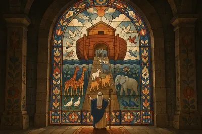 Noah’s Ark Animals Boarding Stained Glass