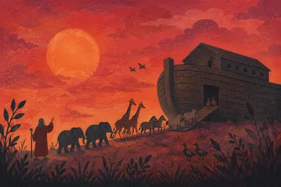 Noah Guides Animals to the Ark