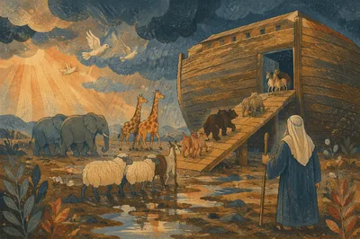 Noah's Ark at Dawn with Animals